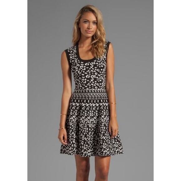 Rebecca Taylor A-Line Fit and Flare animal print black and white size large midi - Picture 1 of 12